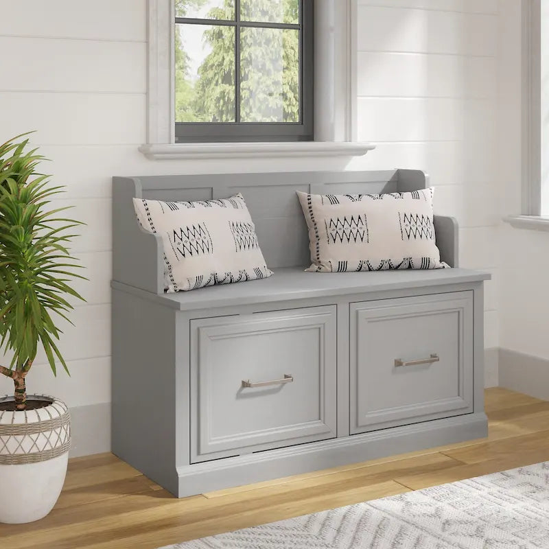 40-Inch Entryway Bench with Cabinet Doors and Seat Back
