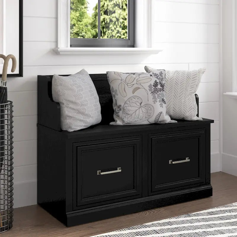 40-Inch Entryway Bench with Cabinet Doors and Seat Back