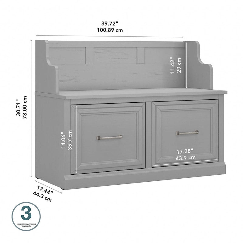 40-Inch Entryway Bench with Cabinet Doors and Seat Back
