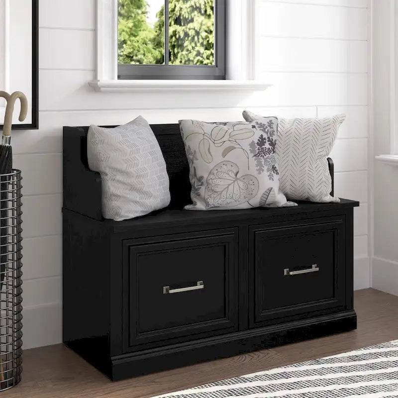 40-Inch Entryway Bench with Cabinet Doors and Seat Back