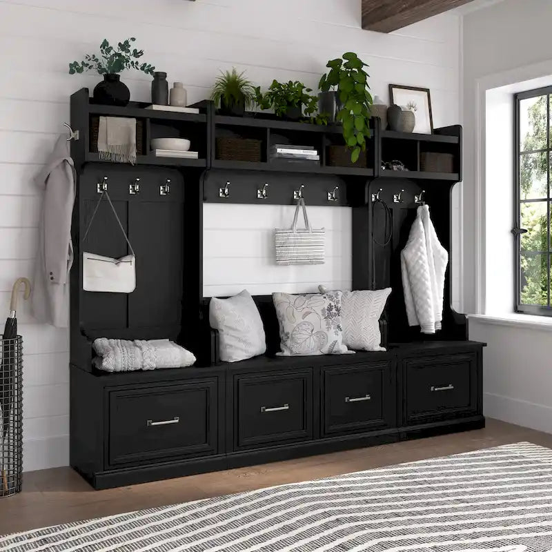 40-Inch Entryway Bench with Cabinet Doors and Seat Back