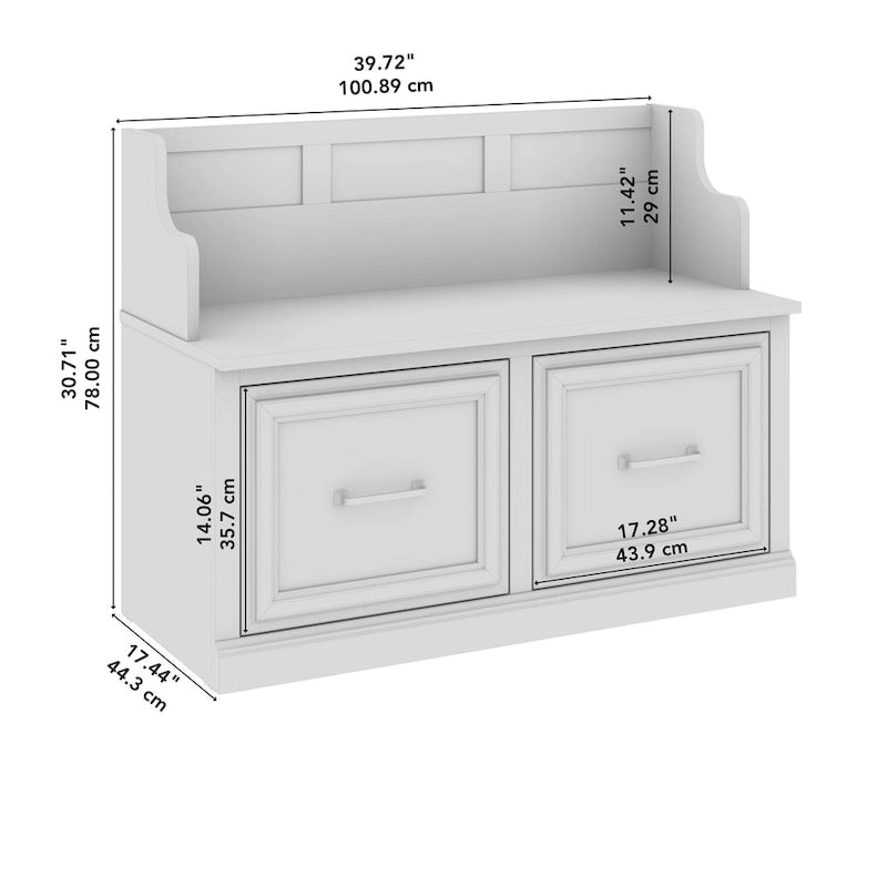 40-Inch Entryway Bench with Cabinet Doors and Seat Back