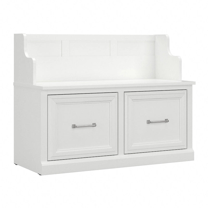 40-Inch Entryway Bench with Cabinet Doors and Seat Back