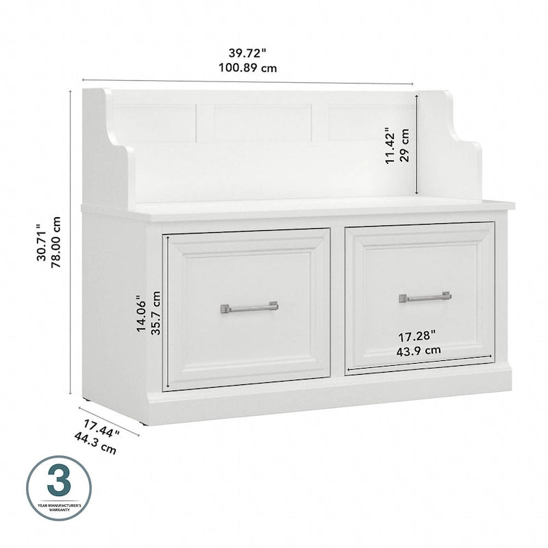 40-Inch Entryway Bench with Cabinet Doors and Seat Back