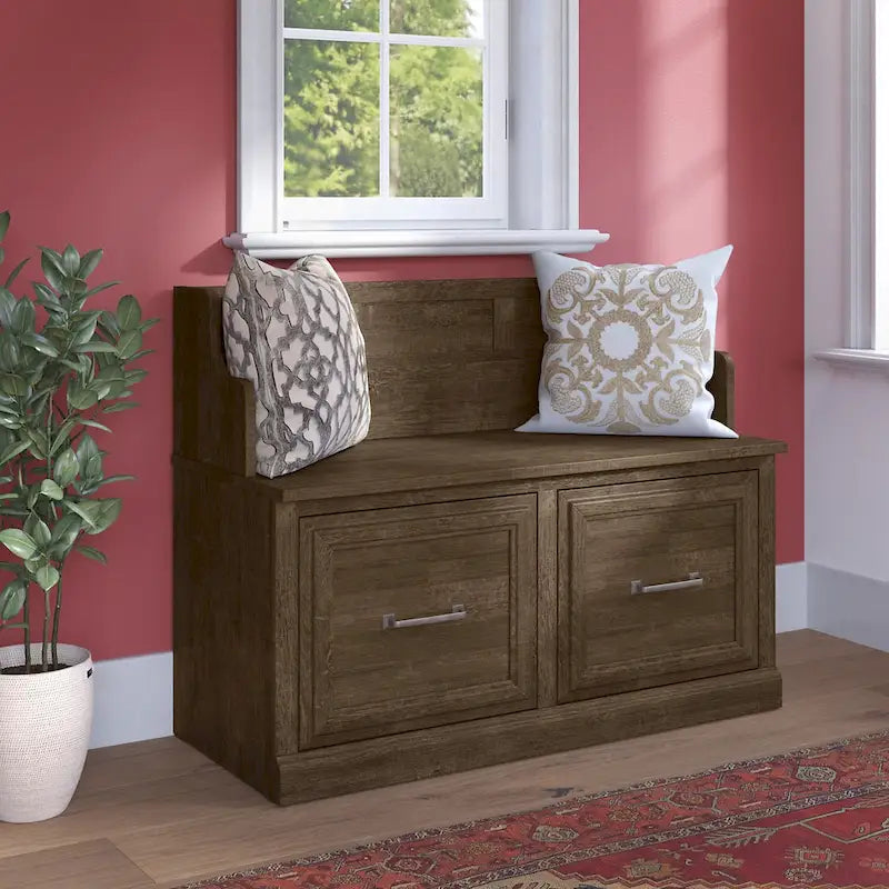 40-Inch Entryway Bench with Cabinet Doors and Seat Back
