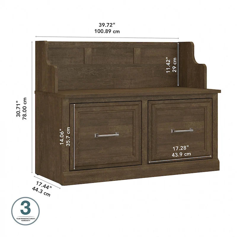40-Inch Entryway Bench with Cabinet Doors and Seat Back