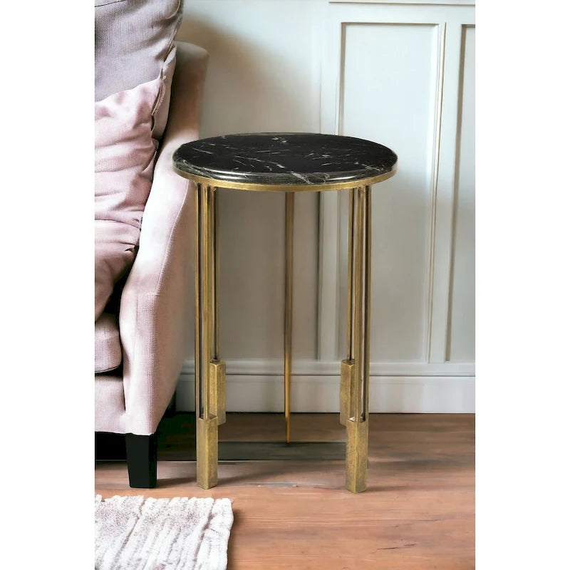 23-Inch Gold and Black Marble Round End Table