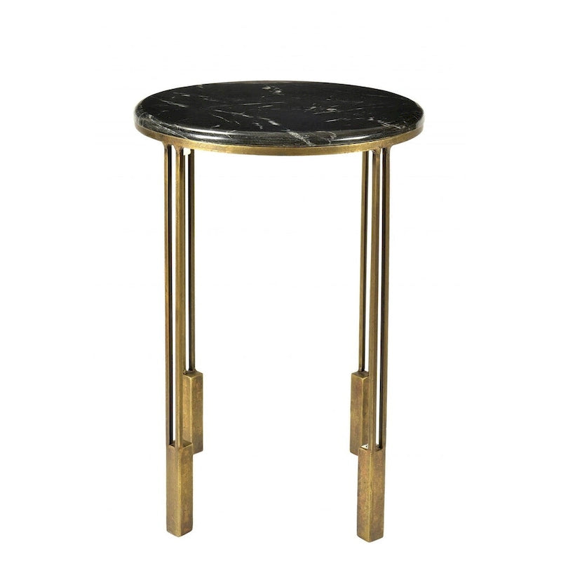 23-Inch Gold and Black Marble Round End Table