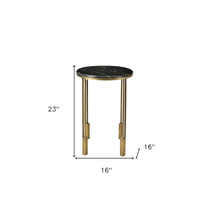 23-Inch Gold and Black Marble Round End Table