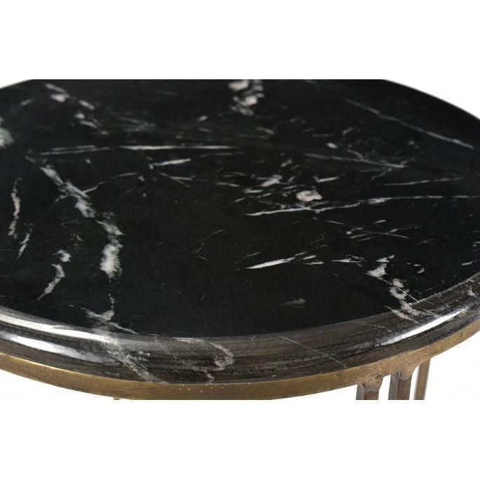 23-Inch Gold and Black Marble Round End Table