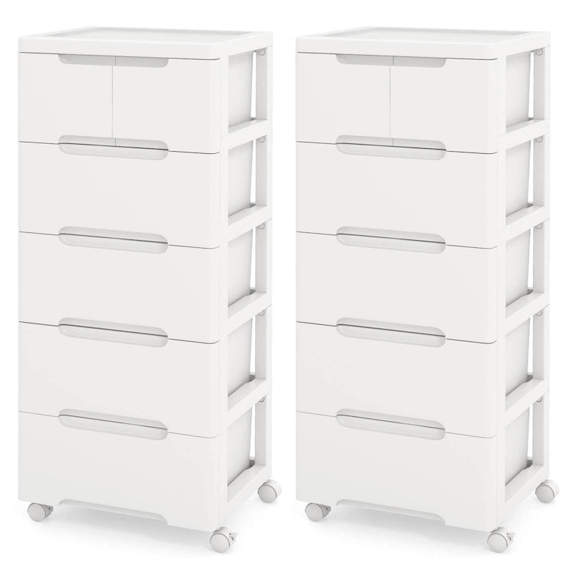 6-Drawer Plastic Rolling Storage Cart with Lockable Wheels, Set of 2