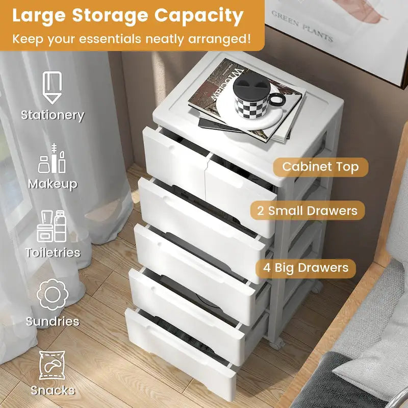 6-Drawer Plastic Rolling Storage Cart with Lockable Wheels, Set of 2