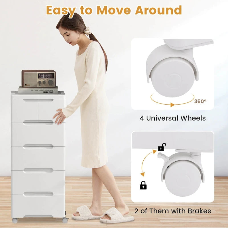 6-Drawer Plastic Rolling Storage Cart with Lockable Wheels, Set of 2