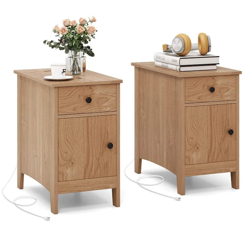 End Table with Charging Station and Flip-Top, Bedside or Sofa Side Table