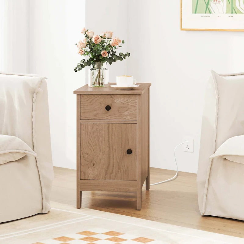End Table with Charging Station and Flip-Top, Bedside or Sofa Side Table
