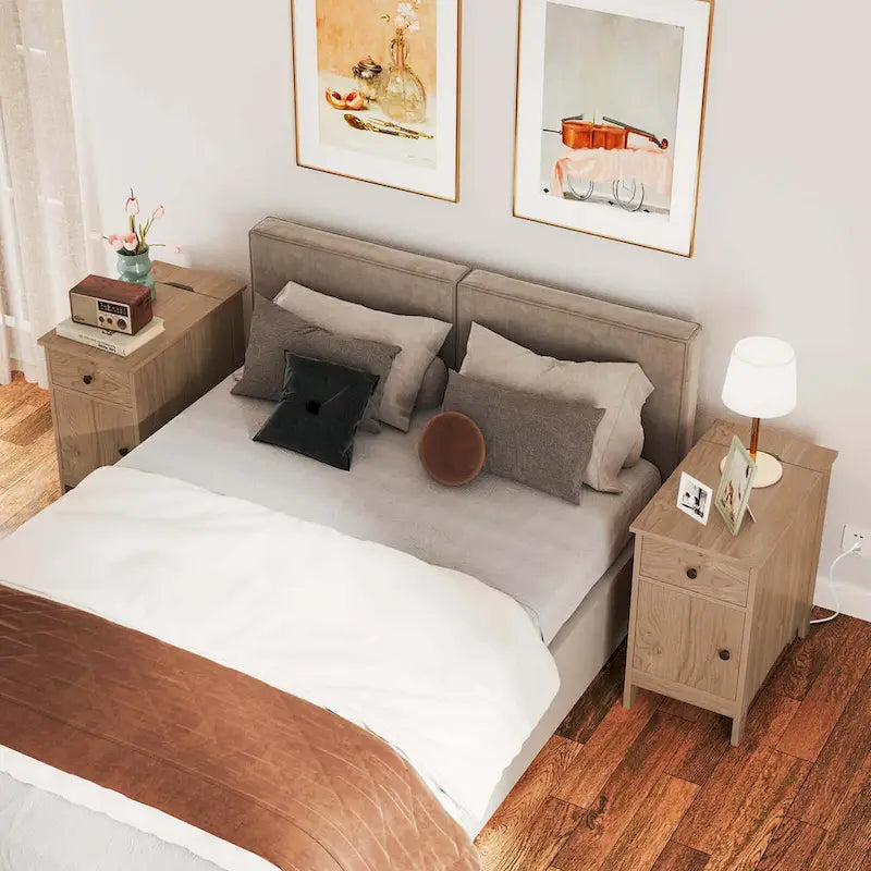End Table with Charging Station and Flip-Top, Bedside or Sofa Side Table