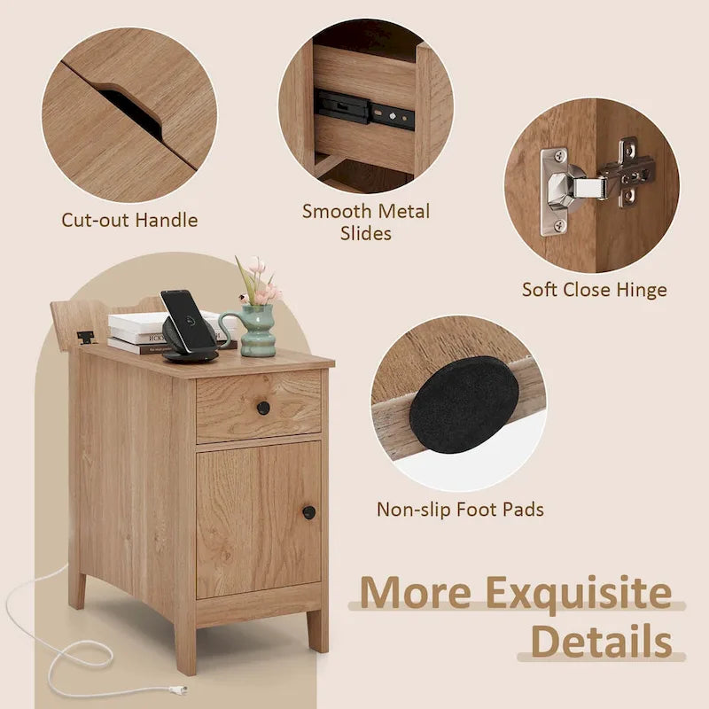 End Table with Charging Station and Flip-Top, Bedside or Sofa Side Table