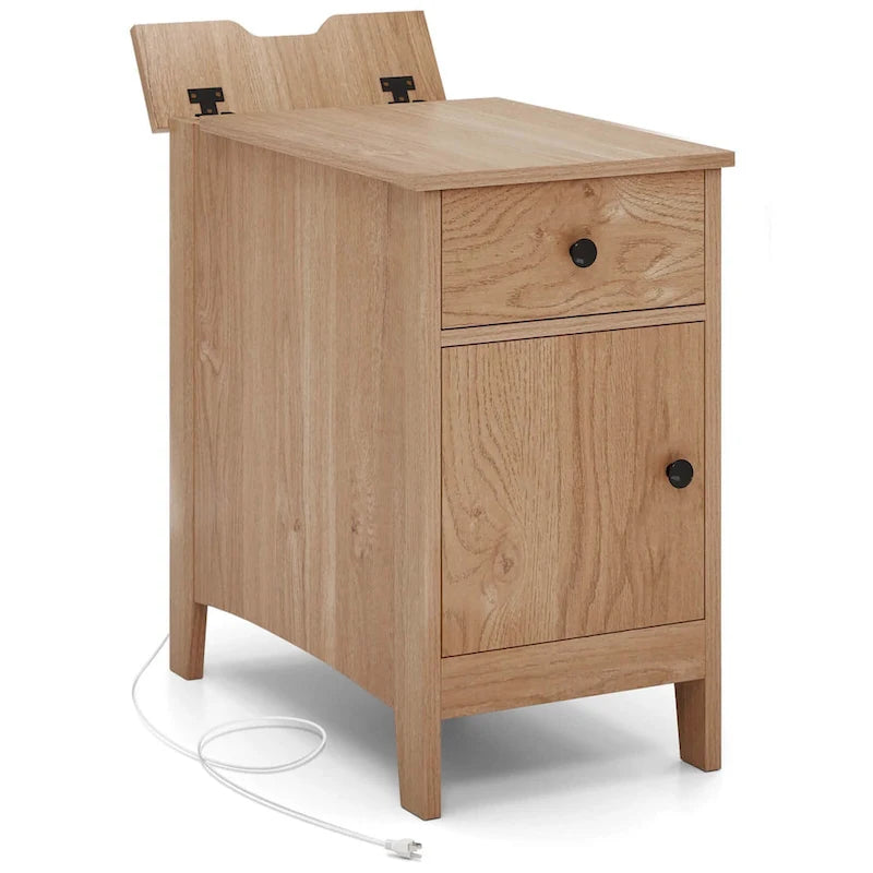 End Table with Charging Station and Flip-Top, Bedside or Sofa Side Table