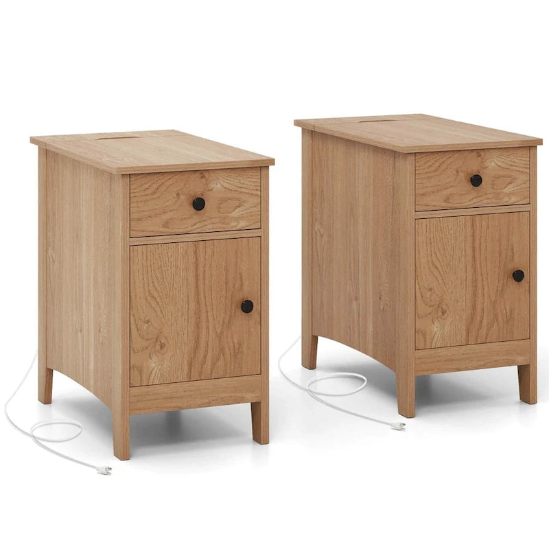 End Table with Charging Station and Flip-Top, Bedside or Sofa Side Table