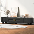 TV Stand with Tempered Glass Doors and Wood Legs