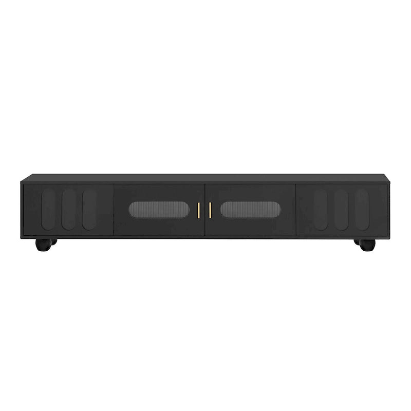 TV Stand with Tempered Glass Doors and Wood Legs