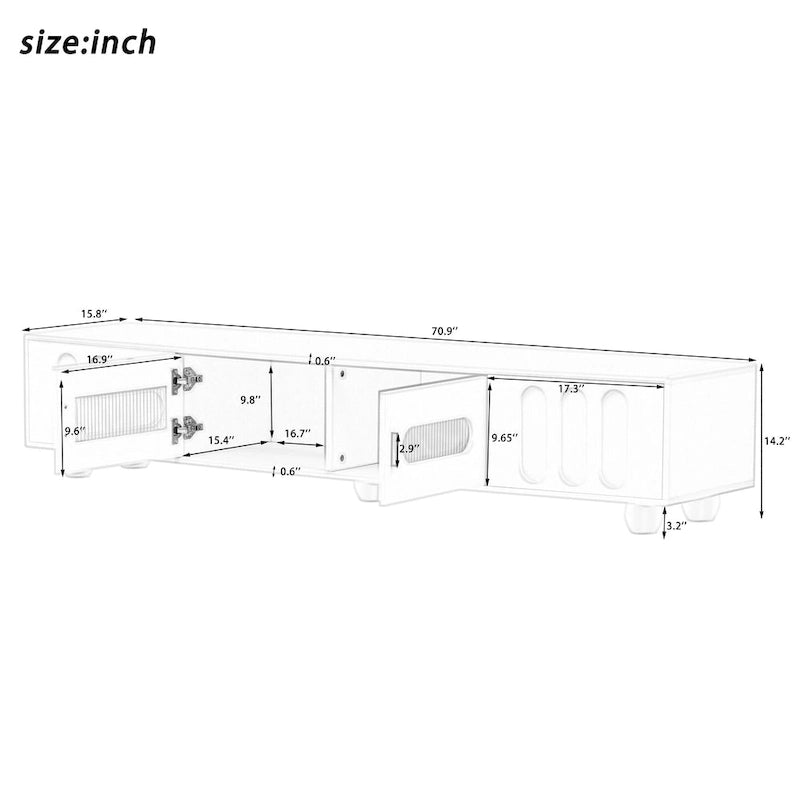 TV Stand with Tempered Glass Doors and Wood Legs