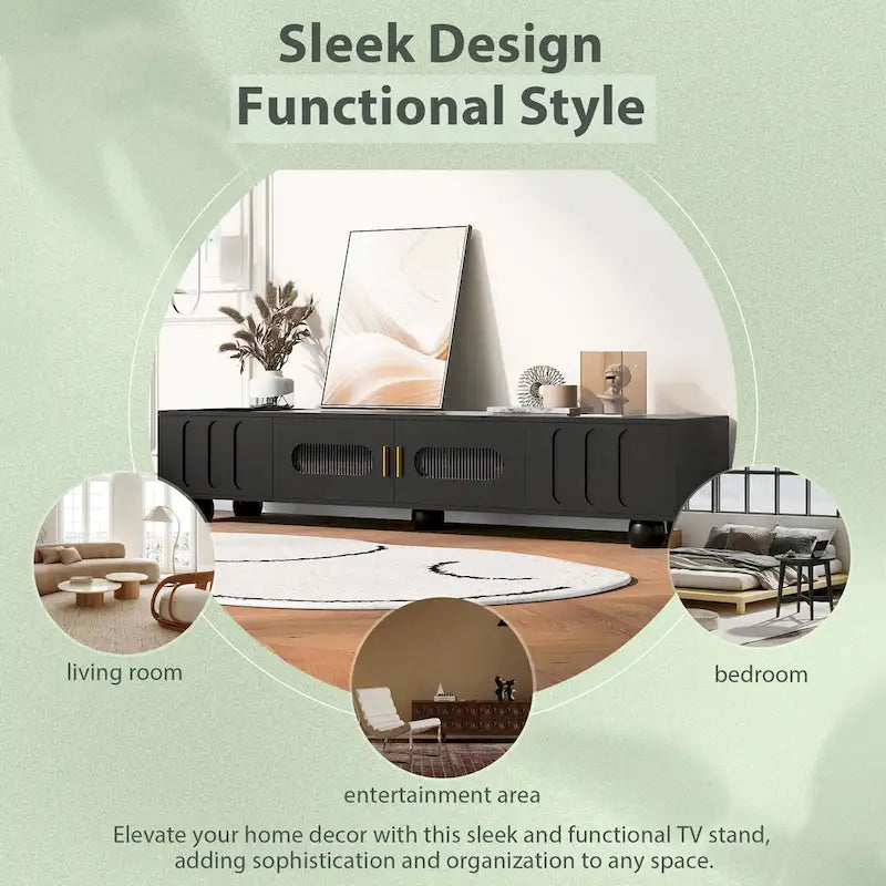 TV Stand with Tempered Glass Doors and Wood Legs