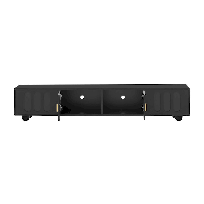 TV Stand with Tempered Glass Doors and Wood Legs