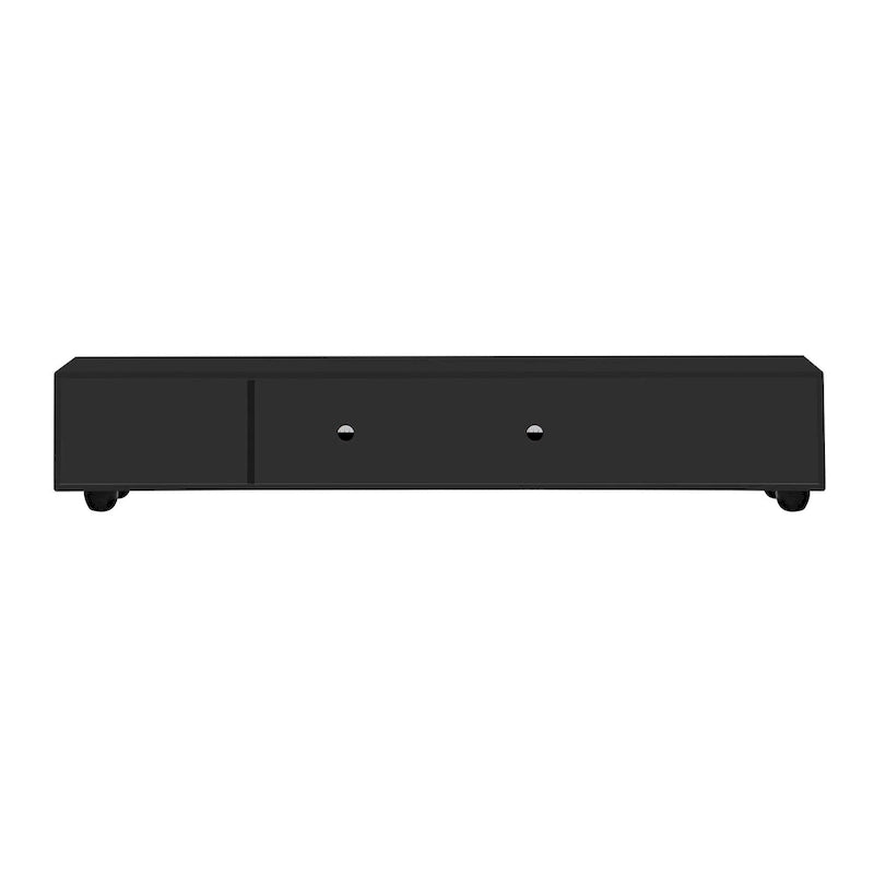 TV Stand with Tempered Glass Doors and Wood Legs