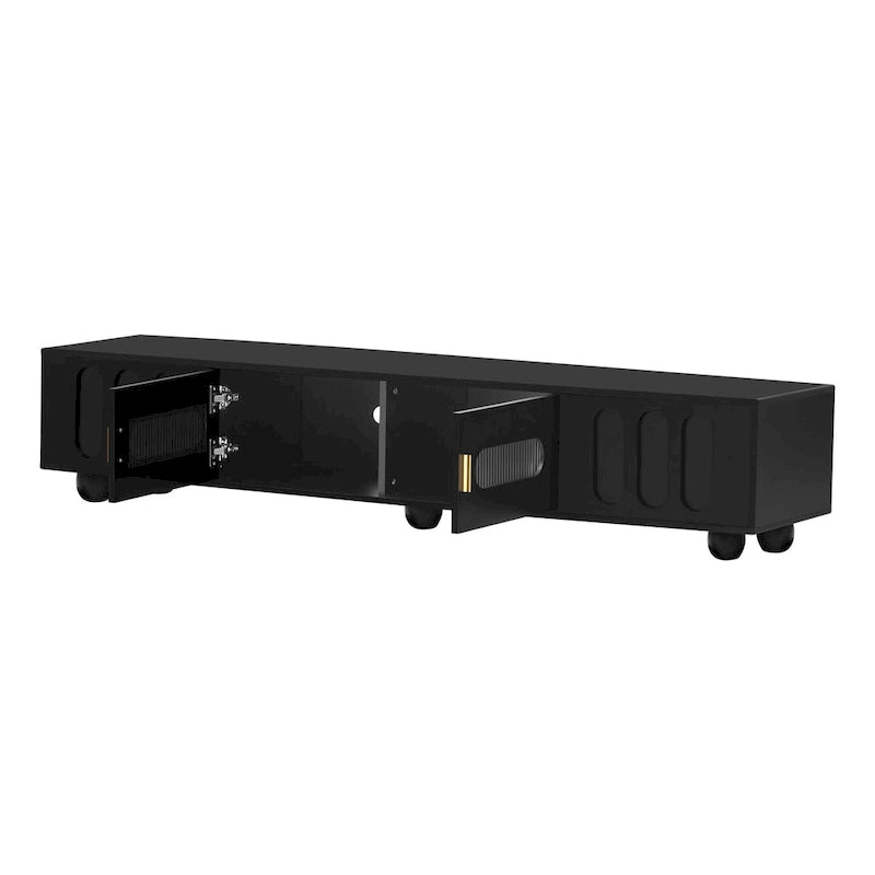 TV Stand with Tempered Glass Doors and Wood Legs