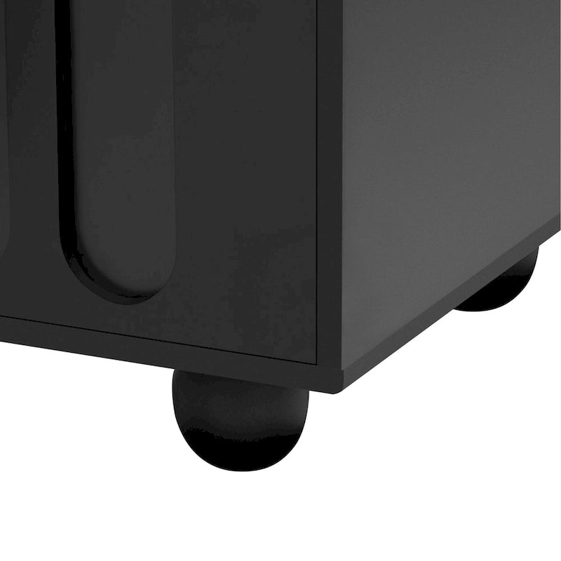 TV Stand with Tempered Glass Doors and Wood Legs