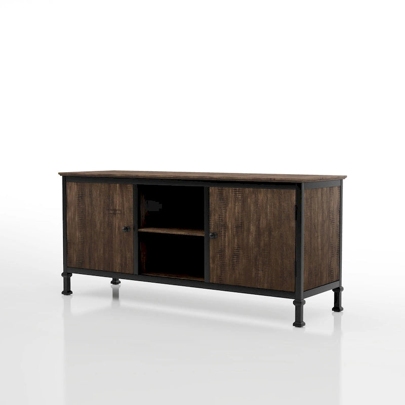 60-Inch Rustic Oak Wood and Metal Multi-functional TV Console
