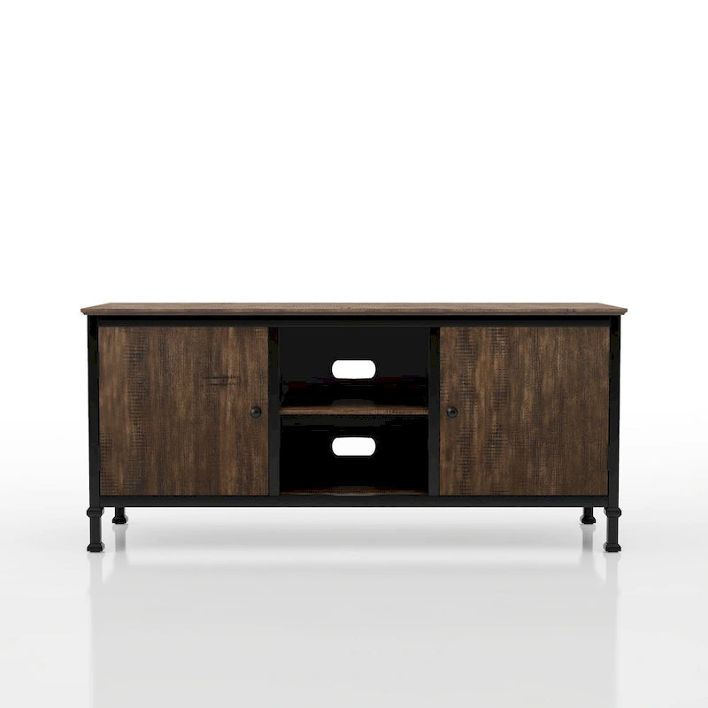 60-Inch Rustic Oak Wood and Metal Multi-functional TV Console