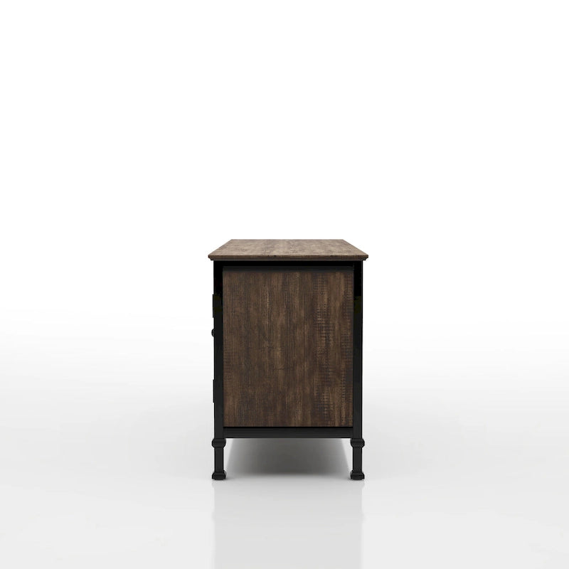60-Inch Rustic Oak Wood and Metal Multi-functional TV Console