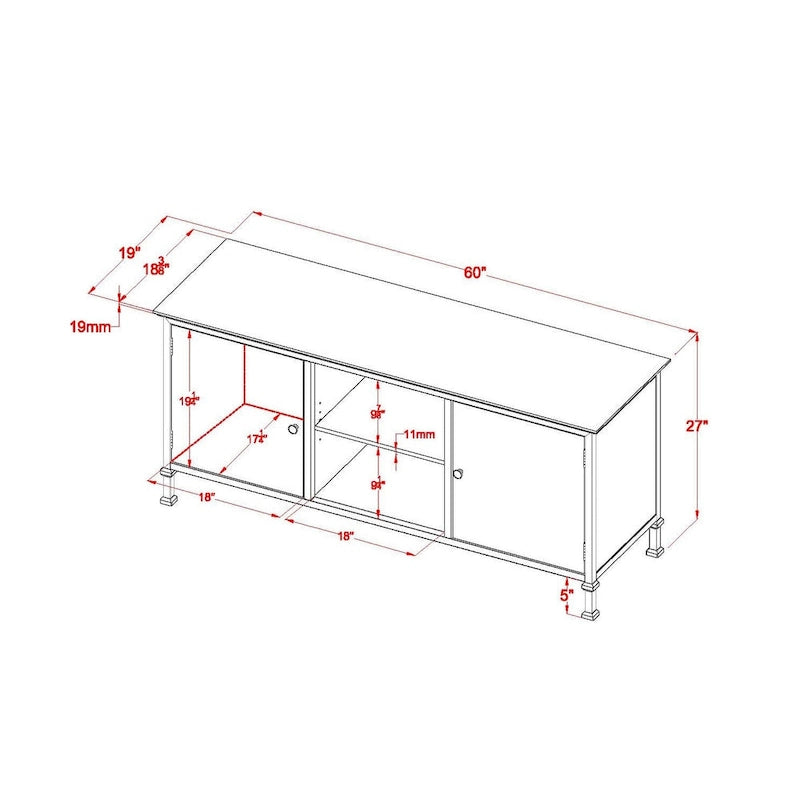 60-Inch Rustic Oak Wood and Metal Multi-functional TV Console
