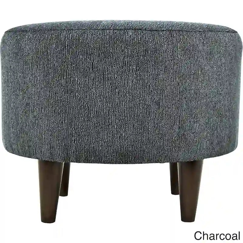 Round Upholstered Ottoman in Textured Polyester Fabric