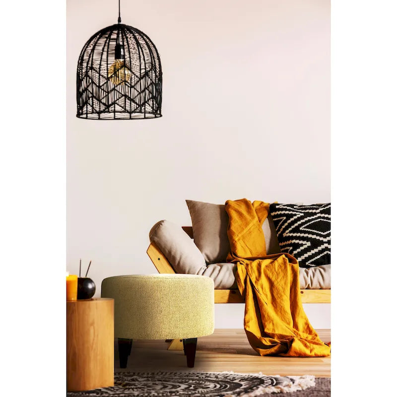 Round Upholstered Ottoman in Textured Polyester Fabric