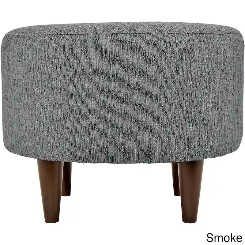 Round Upholstered Ottoman in Textured Polyester Fabric