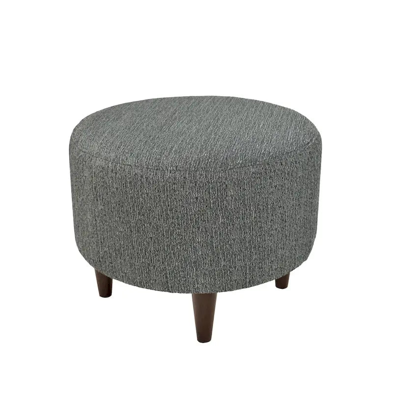 Round Upholstered Ottoman in Textured Polyester Fabric