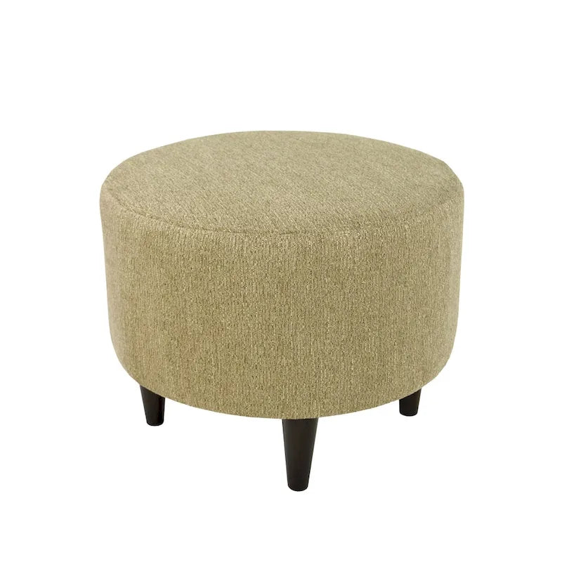 Round Upholstered Ottoman in Textured Polyester Fabric