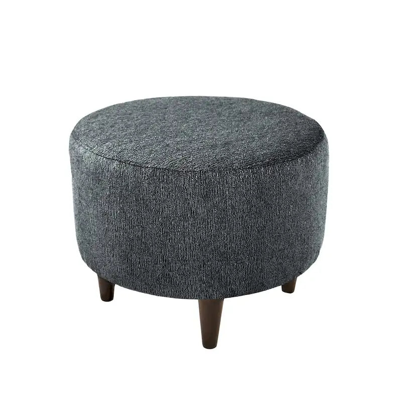 Round Upholstered Ottoman in Textured Polyester Fabric