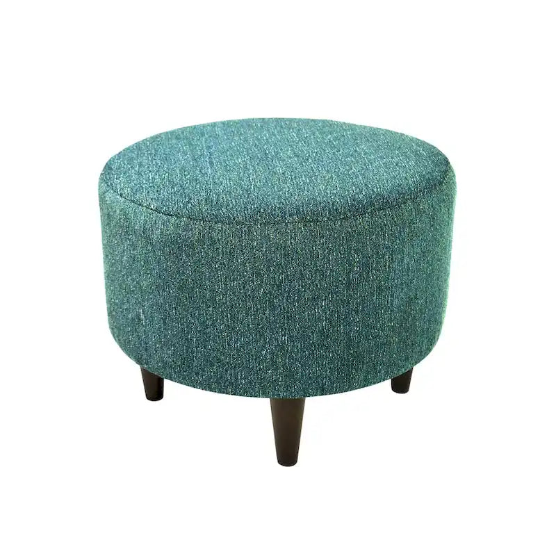 Round Upholstered Ottoman in Textured Polyester Fabric