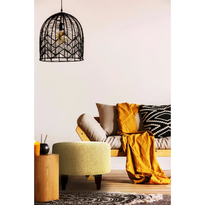 Round Upholstered Ottoman in Textured Polyester Fabric
