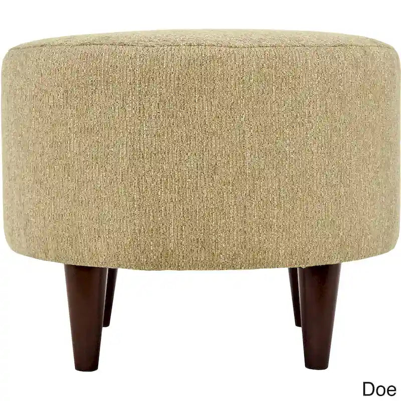 Round Upholstered Ottoman in Textured Polyester Fabric