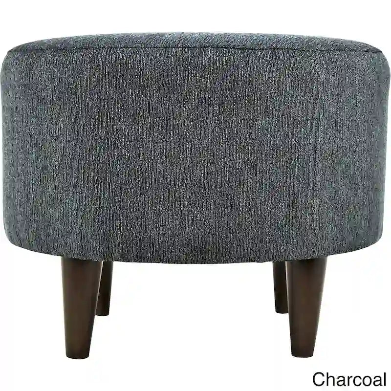 Round Upholstered Ottoman in Textured Polyester Fabric
