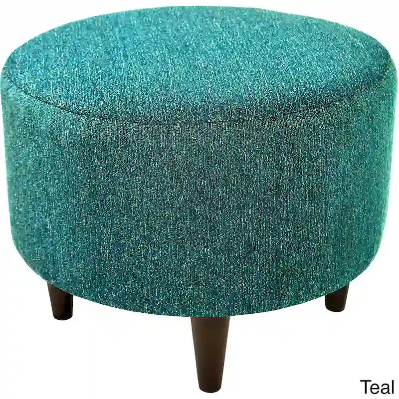 Round Upholstered Ottoman in Textured Polyester Fabric