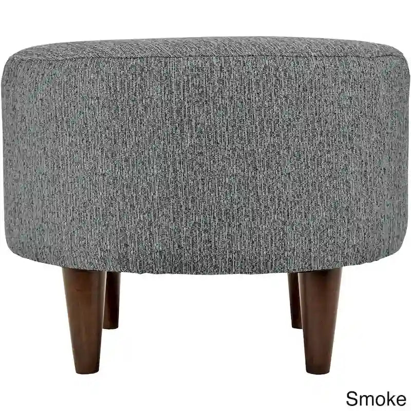 Round Upholstered Ottoman in Textured Polyester Fabric