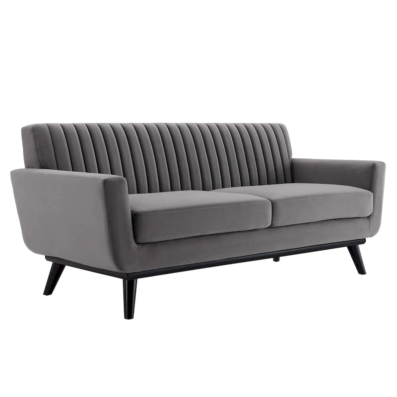 Channel Tufted Performance Velvet Loveseat with Rubberwood Legs