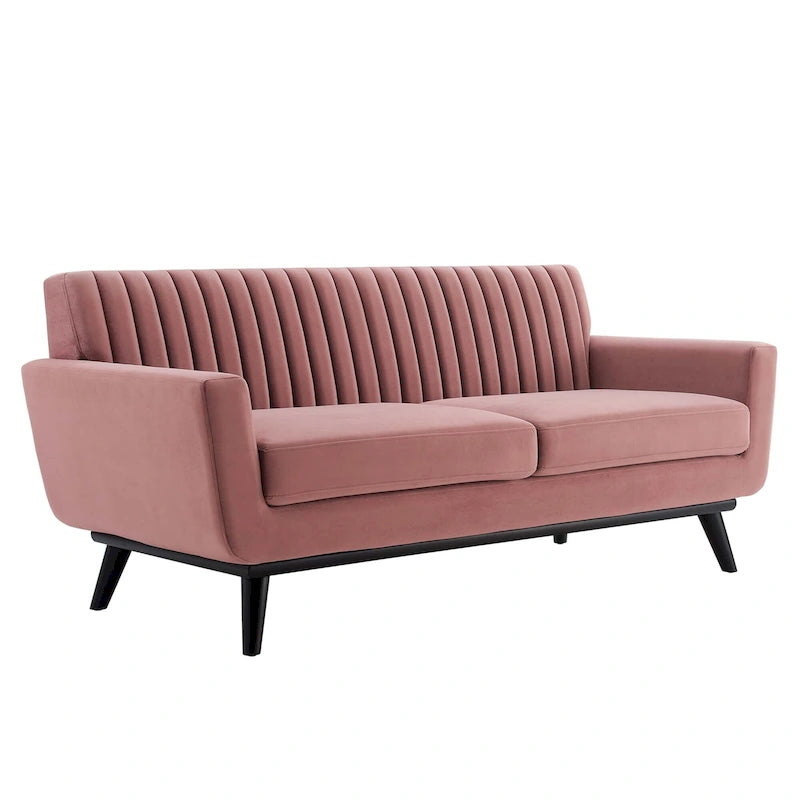 Channel Tufted Performance Velvet Loveseat with Rubberwood Legs