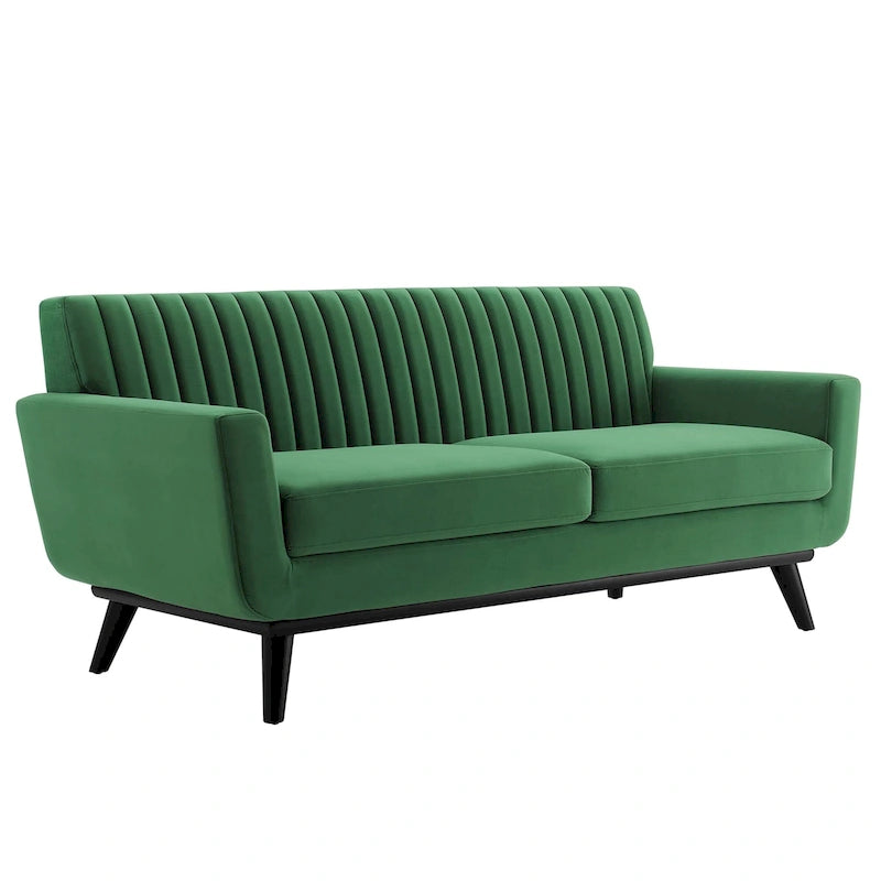 Channel Tufted Performance Velvet Loveseat with Rubberwood Legs
